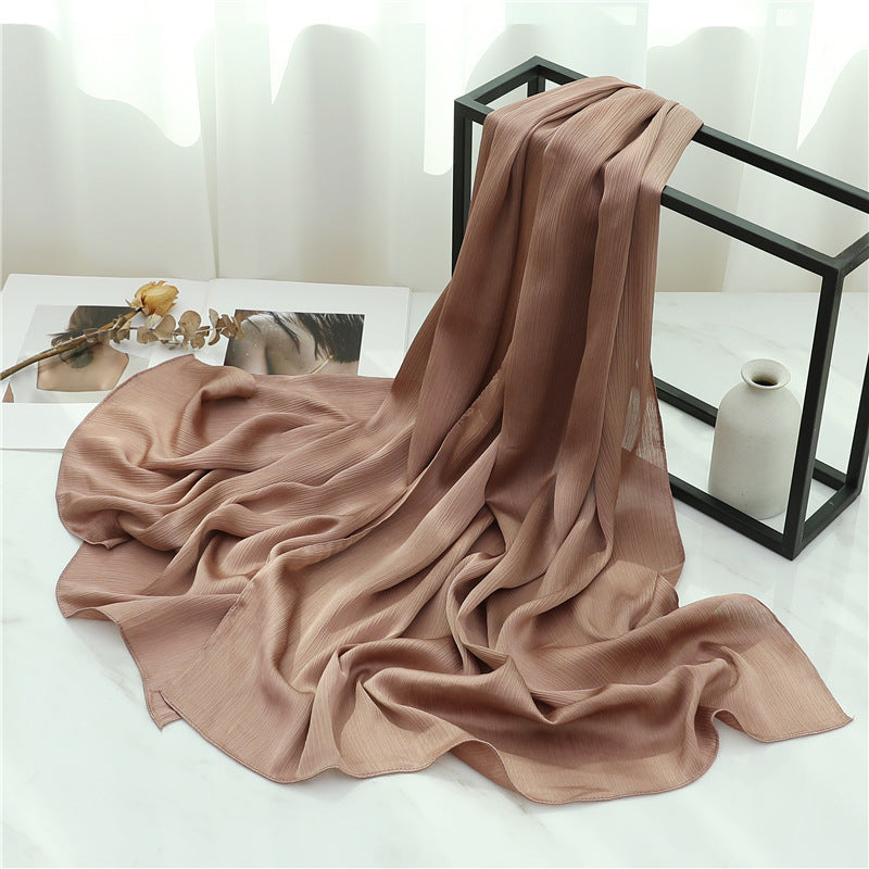 Solid Color Silk Scarf – Elegant Crepe Polyester Wrap for All Seasons (180x70cm)
