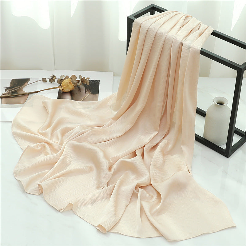Solid Color Silk Scarf – Elegant Crepe Polyester Wrap for All Seasons (180x70cm)