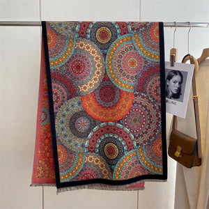 Women's Ethnic Style Winter Scarf – Warm & Cozy Jacquard Wrap (190x65cm)