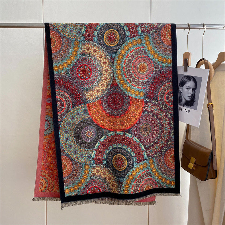 Women's Ethnic Style Winter Scarf – Warm & Cozy Jacquard Wrap (190x65cm)