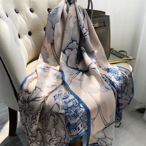 Elegant French Satin Silk Scarf – Luxurious Long Shawl for Women (Dual-Use Wrap)