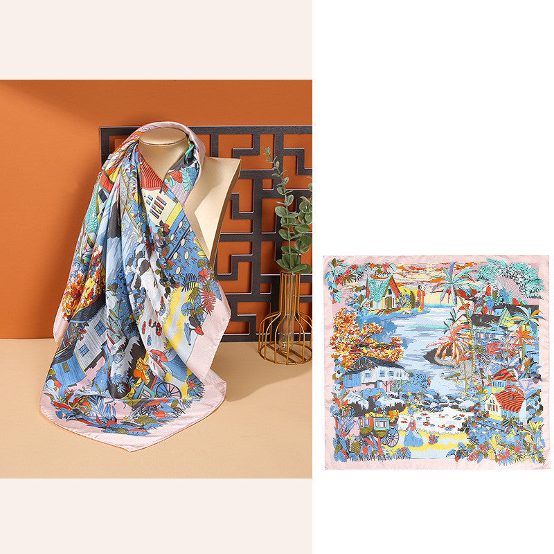 Women's Fashionable Mulberry Silk Scarf – Elegant Printed Square Wrap (70x70cm)