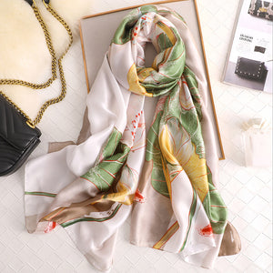 Elegant Lotus Silk Scarf – Lightweight Sunscreen Wrap for Women