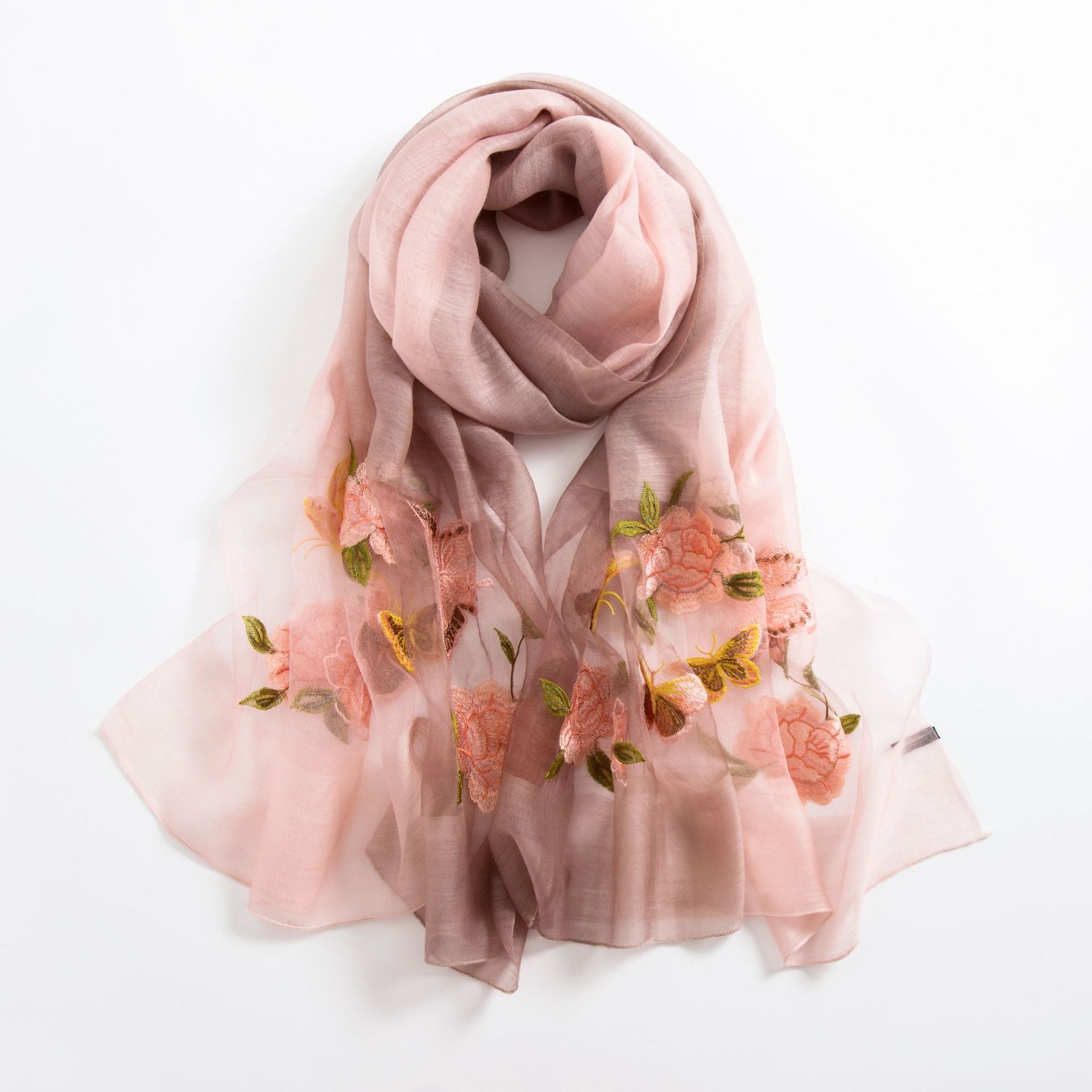Women's Embroidered Silk Scarf – Elegant Gradient Wrap (190x80cm)