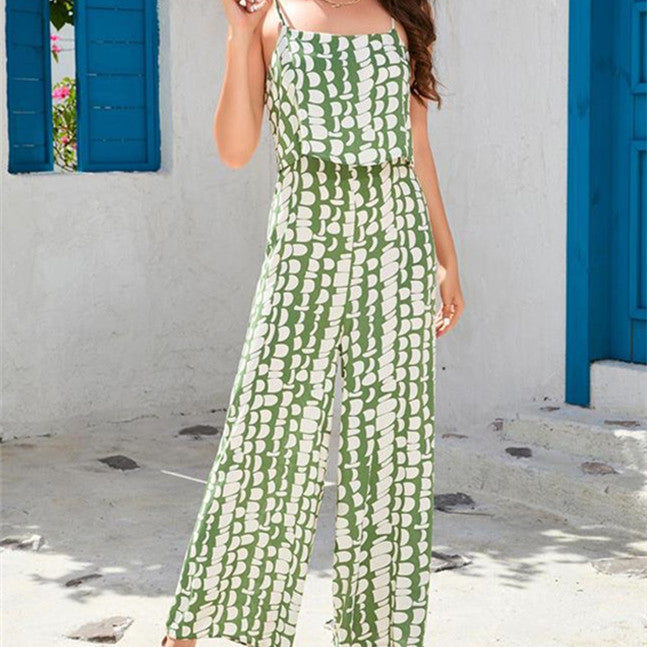 Summer Rayon Printed High Waist Camisole Wide Leg Pants Jumpsuit for W –  Bazovs