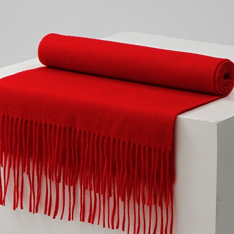 Unisex Solid Color Wool Scarf – Thickened Winter Warmth