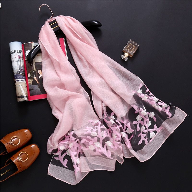 Luxury Hollow Embroidery Silk-Like Scarf – Elegant Shawl & Wrap for Women (190x70cm)