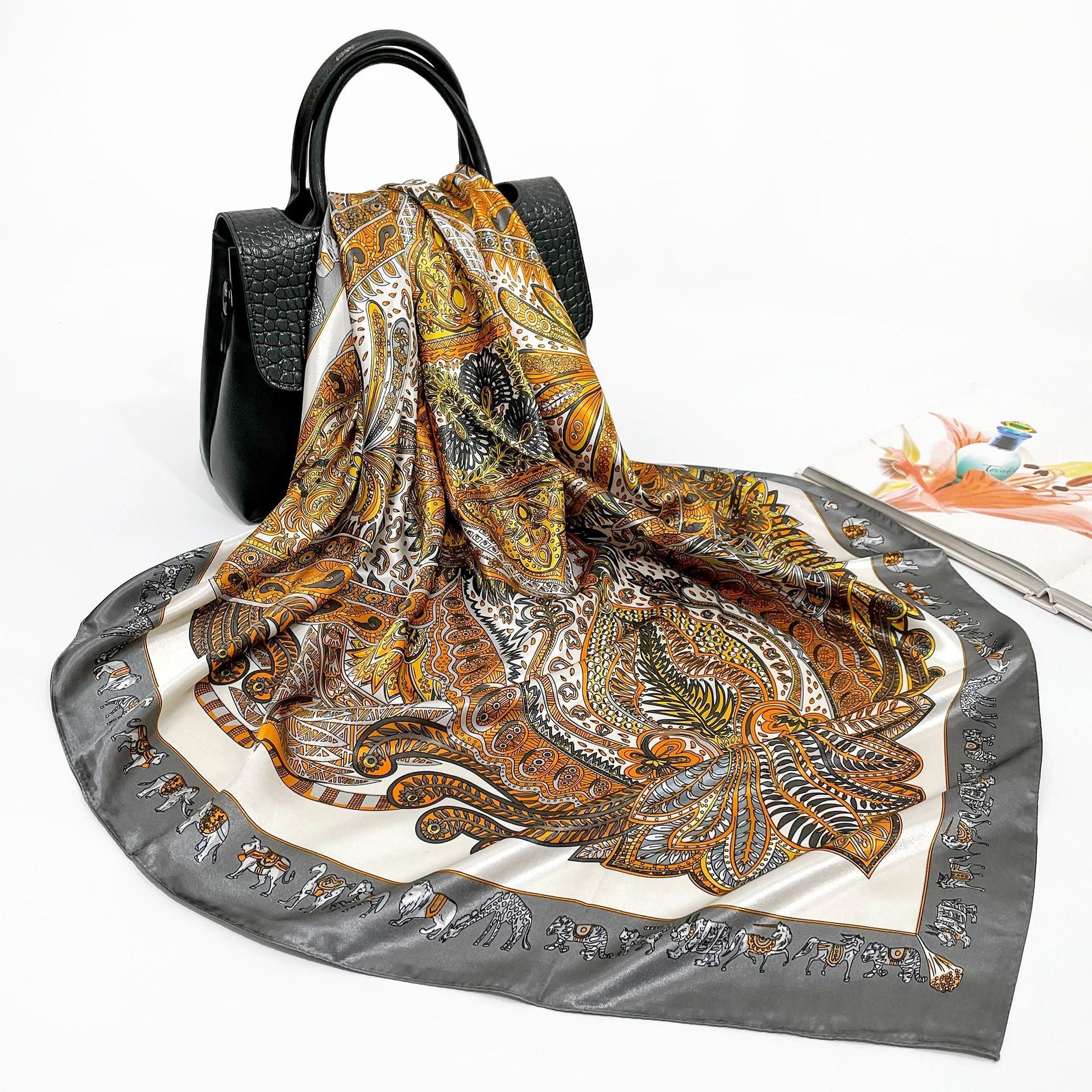 Elegant 90cm Silk Square Scarf – Lightweight & Stylish for All Seasons
