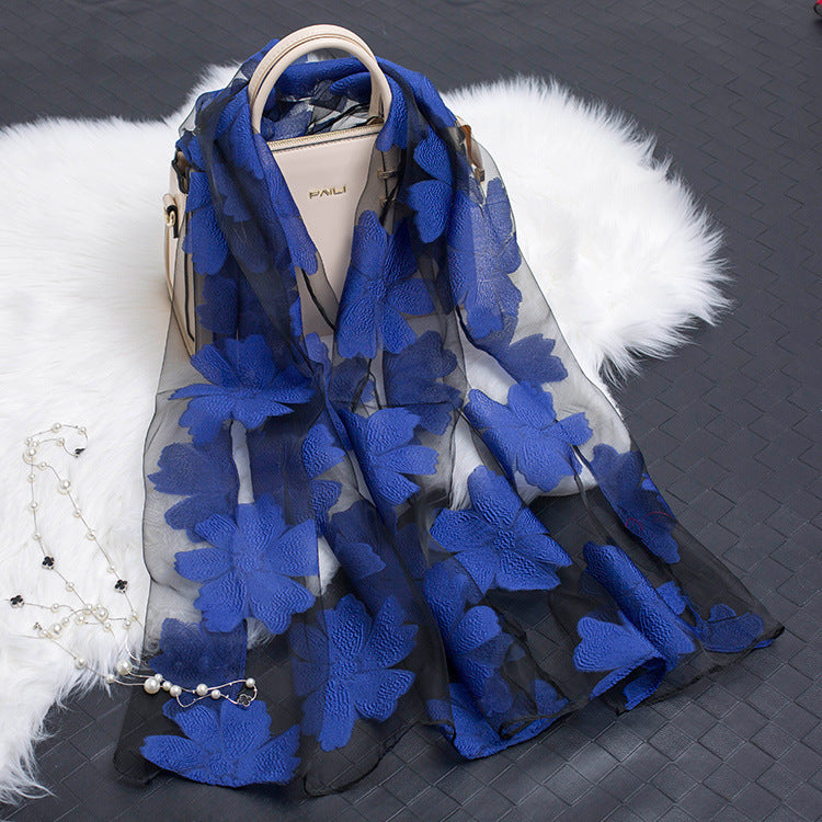 Hollow Cut Organza Silk Scarf – Lightweight & Stylish for Women