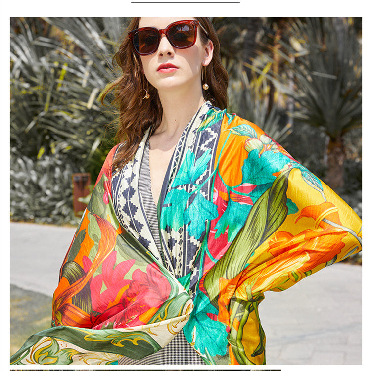 Silk Scarf & Shawl – Ethnic Style, Dual-Use, Multifunctional (245x110cm) with Storage Bag