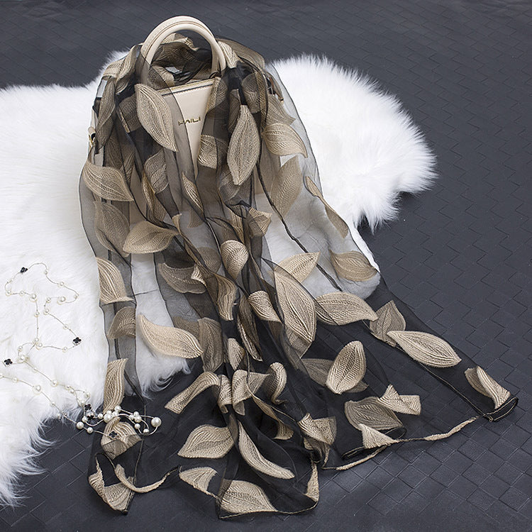 Hollow Cut Organza Silk Scarf – Lightweight & Stylish for Women