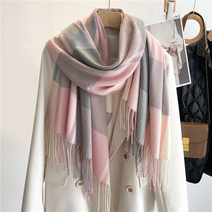 Korean Style Plaid Scarf – Unisex Winter Shawl