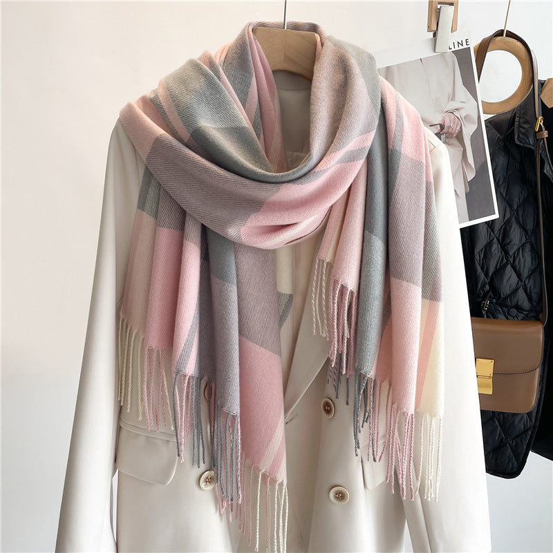 Korean Style Plaid Scarf – Unisex Winter Shawl