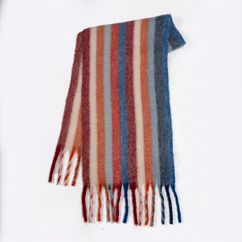 Rainbow Color-Blocking Striped Scarf – Winter Korean Style