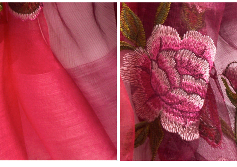 Women's Embroidered Silk Scarf – Elegant Gradient Wrap (190x80cm)