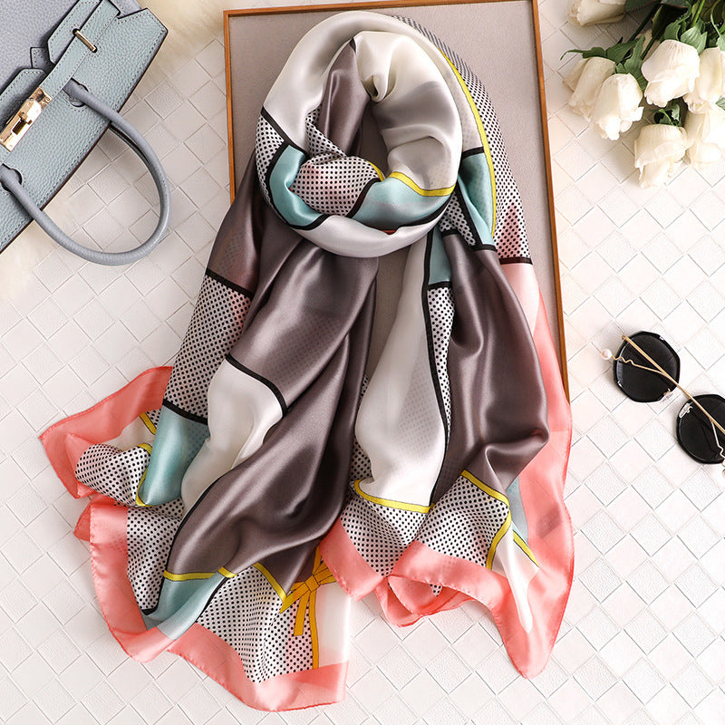 Women's Simulated Silk Sunscreen Scarf – Lightweight Floral Summer Wrap