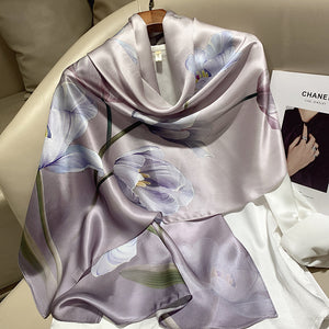 Hangzhou Silk High-End Long Scarf – Elegant Printed Silk Scarf for Women (173x55cm)