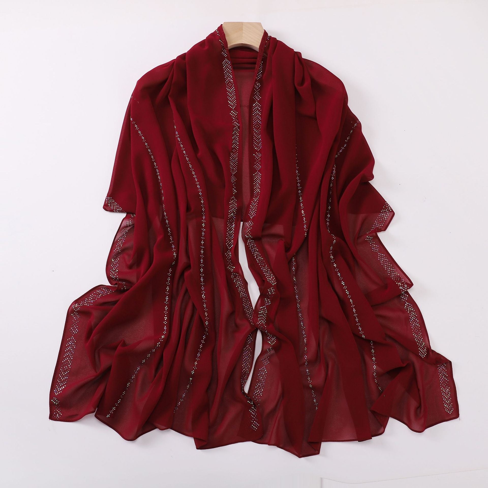 Elegant Pearl-Embellished Chiffon Scarf – Lightweight & Stylish (175x70cm)