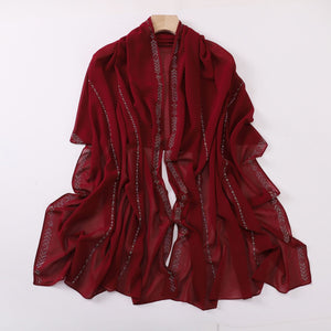 Elegant Pearl-Embellished Chiffon Scarf – Lightweight & Stylish (175x70cm)