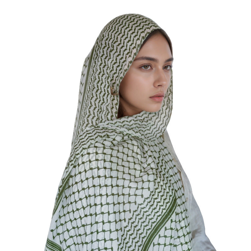Lightweight Chiffon Plaid Scarf – Arabic-Style Printed Shawl (70x180cm)