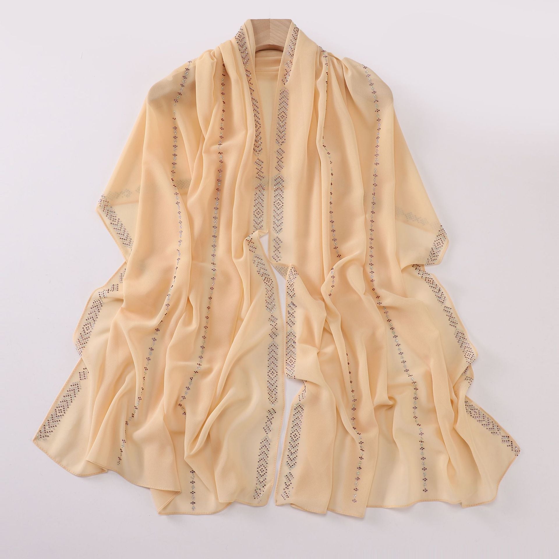 Elegant Pearl-Embellished Chiffon Scarf – Lightweight & Stylish (175x70cm)