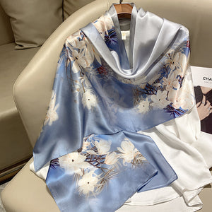 Hangzhou Silk High-End Long Scarf – Elegant Printed Silk Scarf for Women (173x55cm)