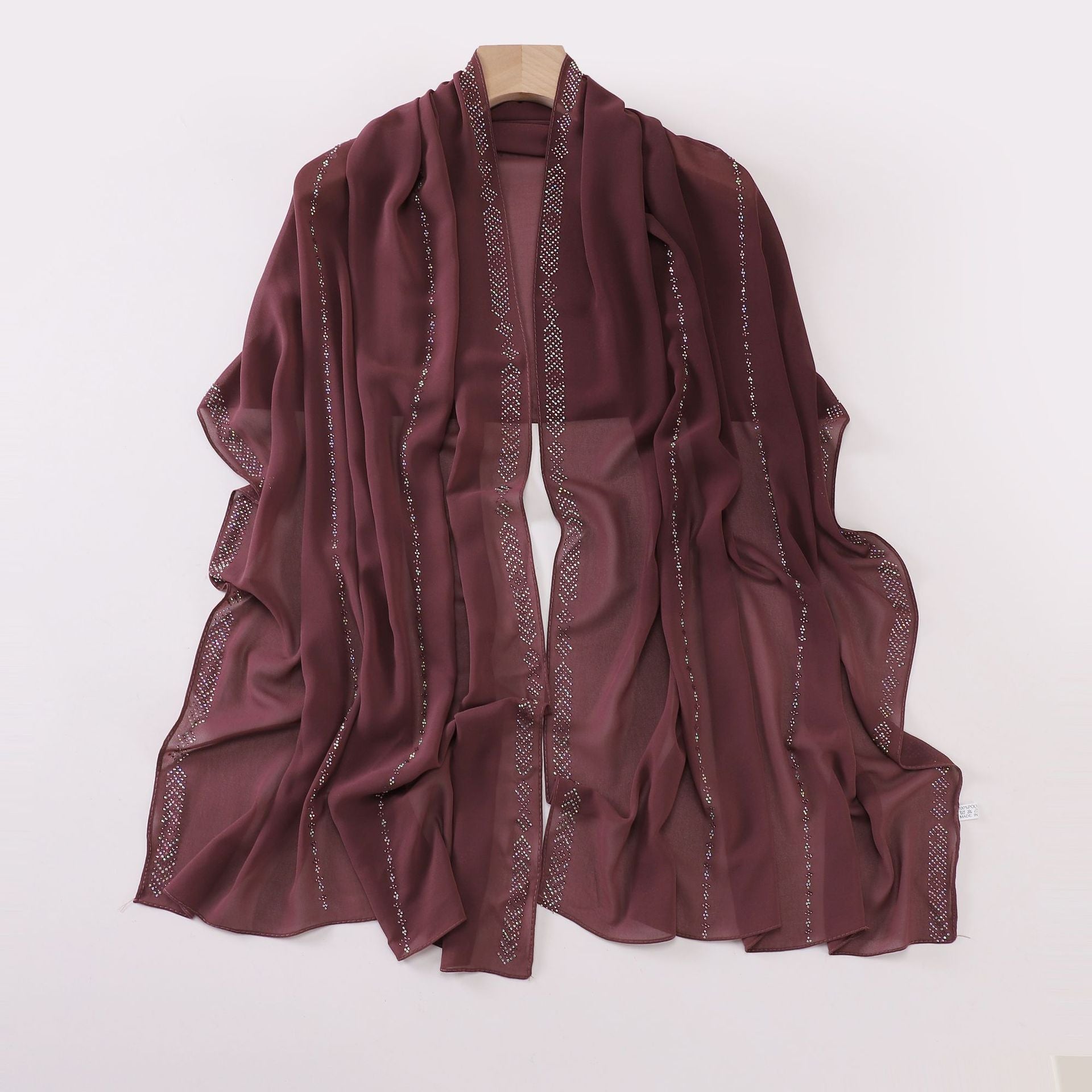 Elegant Pearl-Embellished Chiffon Scarf – Lightweight & Stylish (175x70cm)