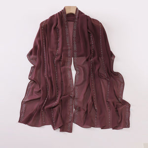 Elegant Pearl-Embellished Chiffon Scarf – Lightweight & Stylish (175x70cm)