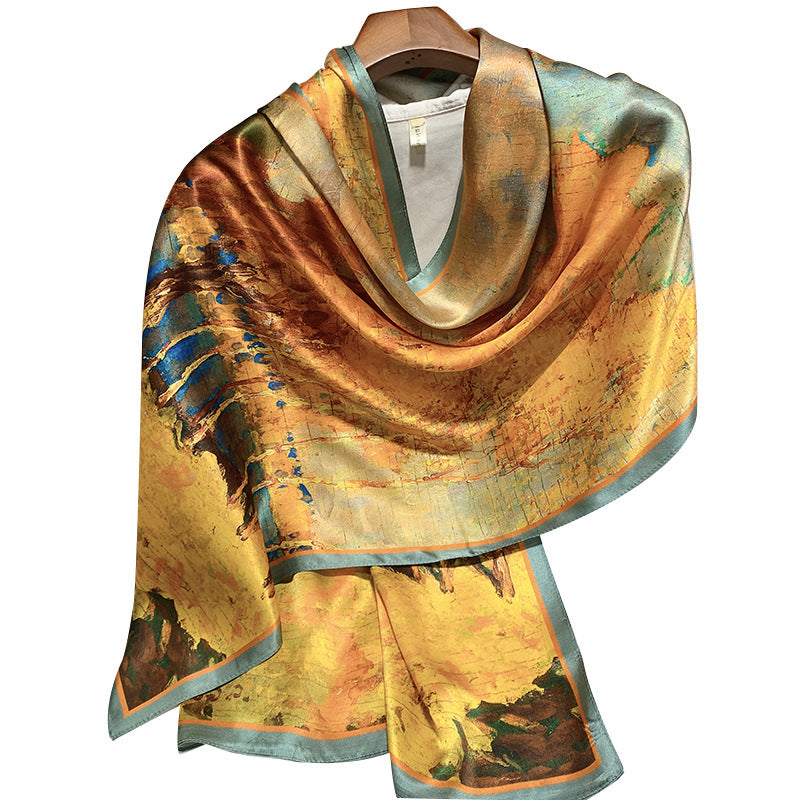Hangzhou Silk High-End Long Scarf – Elegant Printed Silk Scarf for Women (173x55cm)