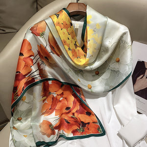 Hangzhou Silk High-End Long Scarf – Elegant Printed Silk Scarf for Women (173x55cm)
