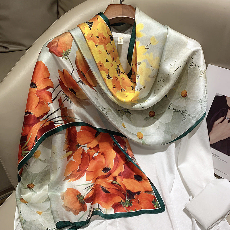 Hangzhou Silk High-End Long Scarf – Elegant Printed Silk Scarf for Women (173x55cm)