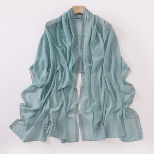 Elegant Pearl-Embellished Chiffon Scarf – Lightweight & Stylish (175x70cm)