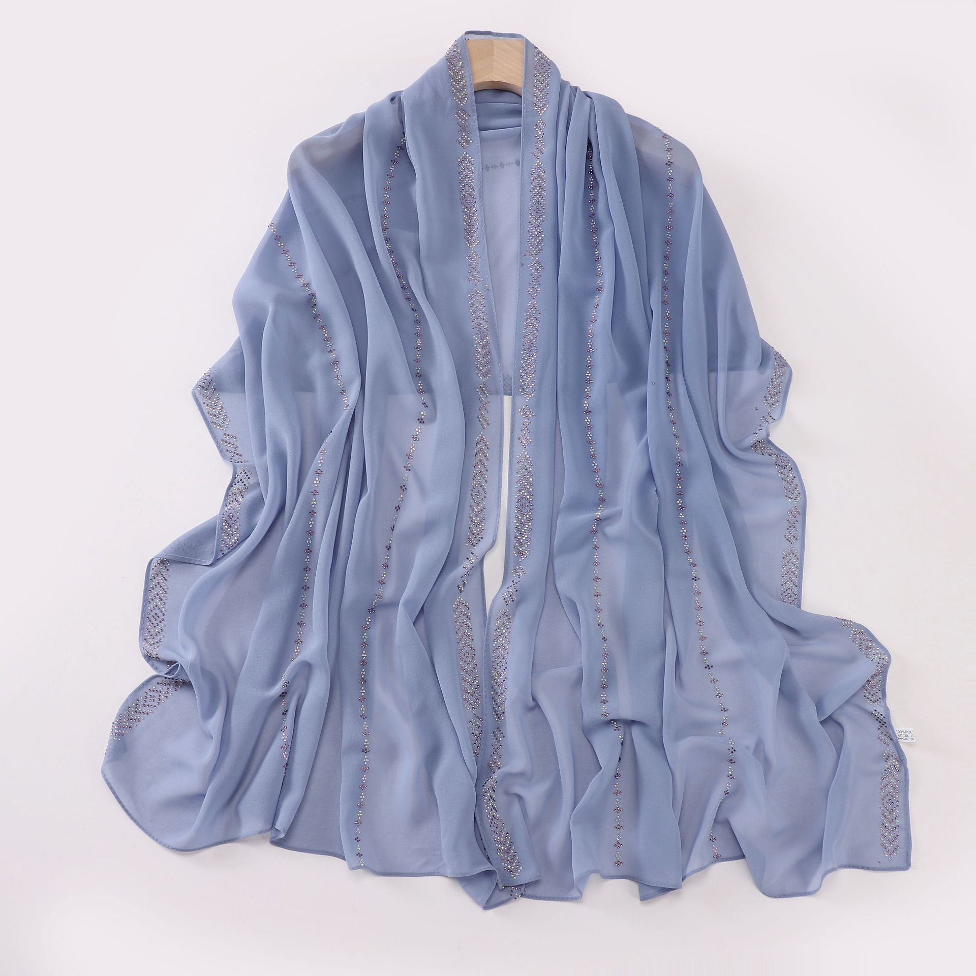 Elegant Pearl-Embellished Chiffon Scarf – Lightweight & Stylish (175x70cm)