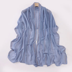 Elegant Pearl-Embellished Chiffon Scarf – Lightweight & Stylish (175x70cm)