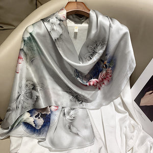 Hangzhou Silk High-End Long Scarf – Elegant Printed Silk Scarf for Women (173x55cm)