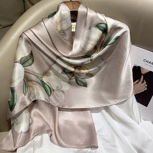 Hangzhou Silk High-End Long Scarf – Elegant Printed Silk Scarf for Women (173x55cm)