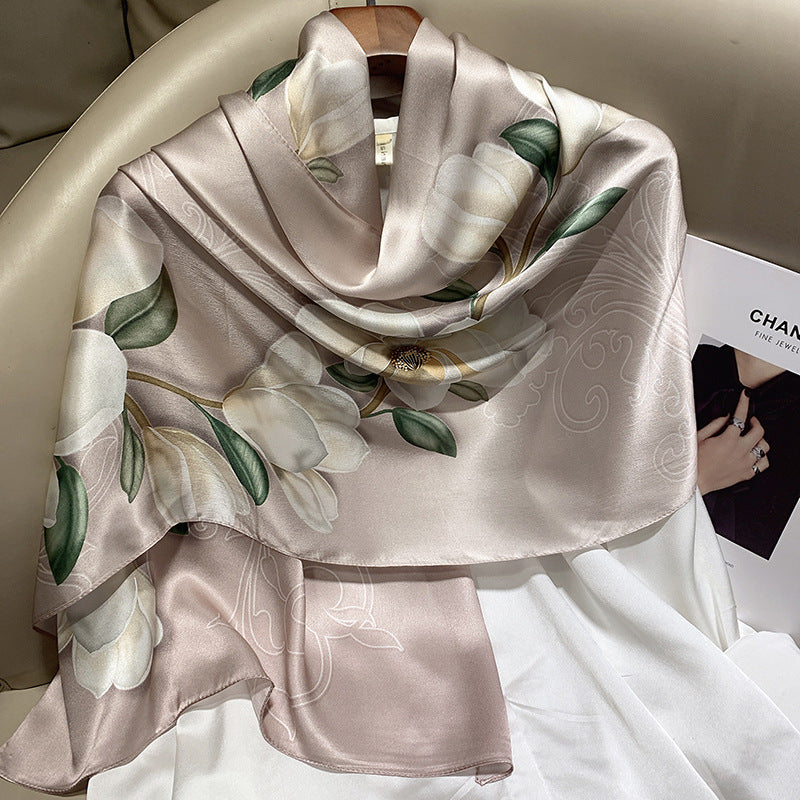Hangzhou Silk High-End Long Scarf – Elegant Printed Silk Scarf for Women (173x55cm)