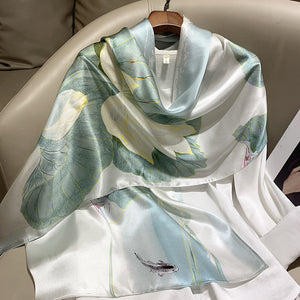 Hangzhou Silk High-End Long Scarf – Elegant Printed Silk Scarf for Women (173x55cm)