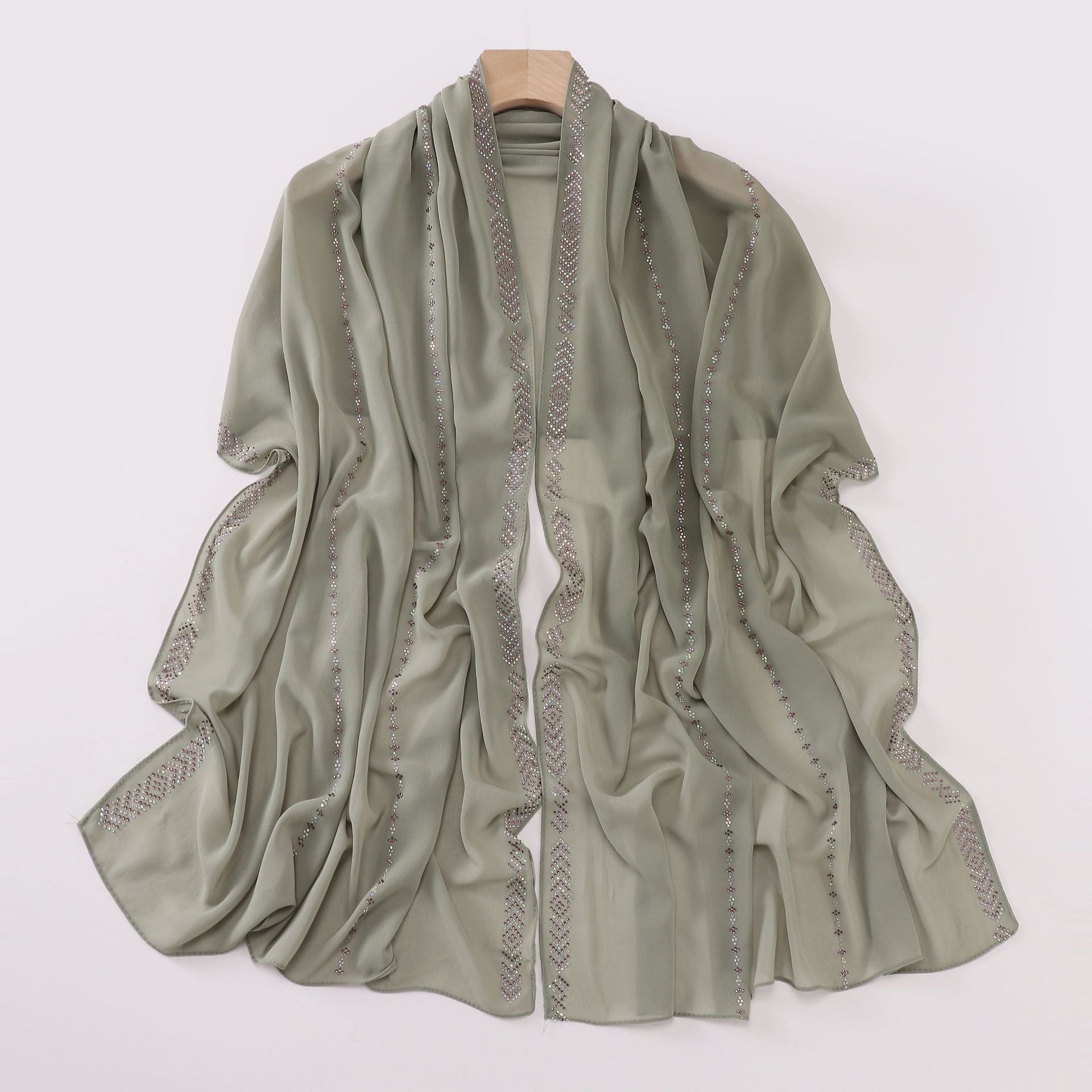Elegant Pearl-Embellished Chiffon Scarf – Lightweight & Stylish (175x70cm)