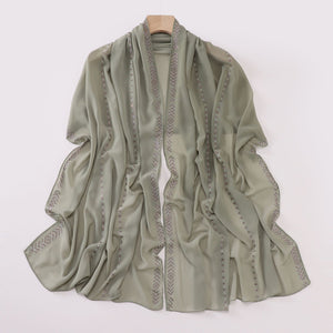 Elegant Pearl-Embellished Chiffon Scarf – Lightweight & Stylish (175x70cm)