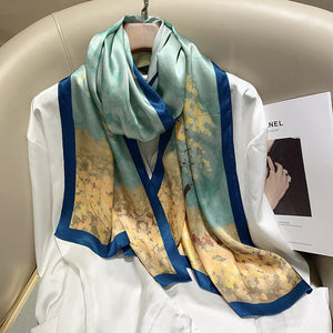 Hangzhou Silk High-End Long Scarf – Elegant Printed Silk Scarf for Women (173x55cm)