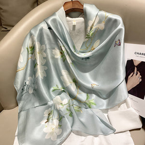 Hangzhou Silk High-End Long Scarf – Elegant Printed Silk Scarf for Women (173x55cm)