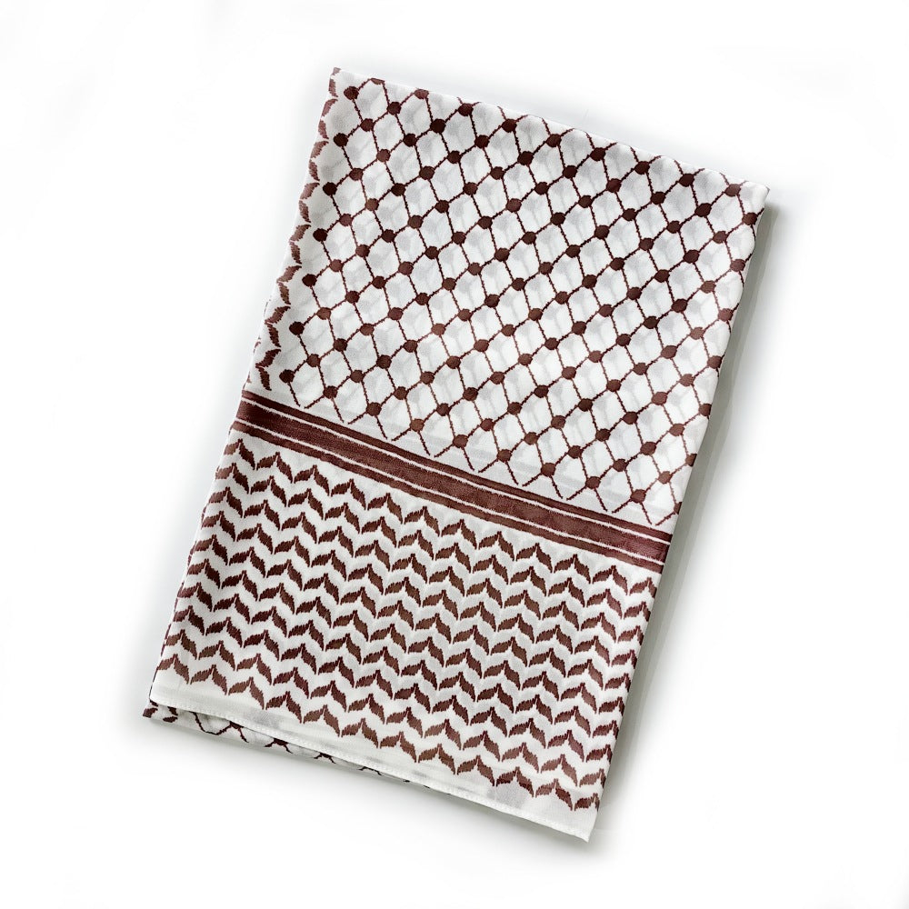 Lightweight Chiffon Plaid Scarf – Arabic-Style Printed Shawl (70x180cm)