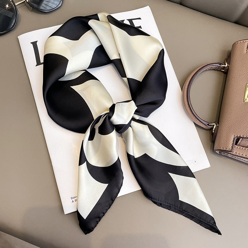 Elegant Camellia Print Silk Headscarf – Fashionable Square Scarf (70x70cm)