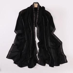 Elegant Pearl-Embellished Chiffon Scarf – Lightweight & Stylish (175x70cm)