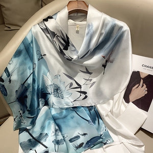 Hangzhou Silk High-End Long Scarf – Elegant Printed Silk Scarf for Women (173x55cm)