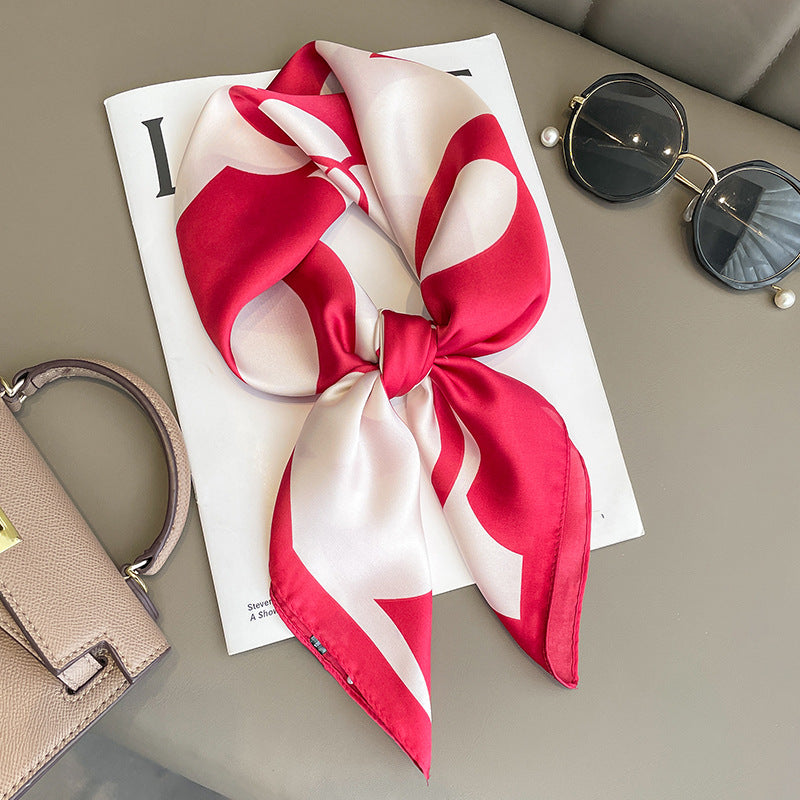 Elegant Camellia Print Silk Headscarf – Fashionable Square Scarf (70x70cm)