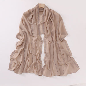 Elegant Pearl-Embellished Chiffon Scarf – Lightweight & Stylish (175x70cm)
