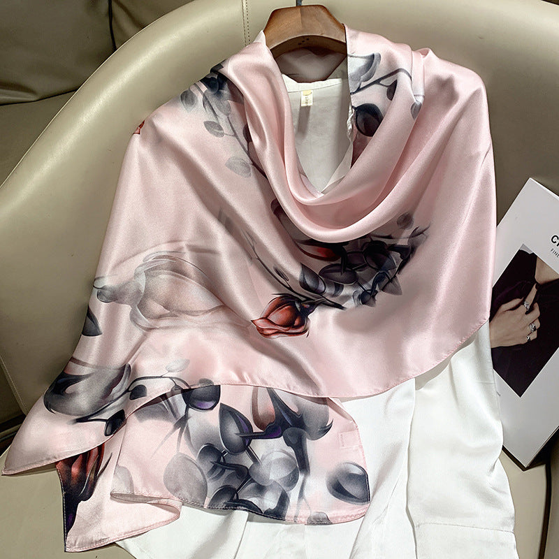Hangzhou Silk High-End Long Scarf – Elegant Printed Silk Scarf for Women (173x55cm)