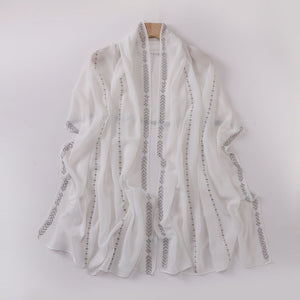 Elegant Pearl-Embellished Chiffon Scarf – Lightweight & Stylish (175x70cm)